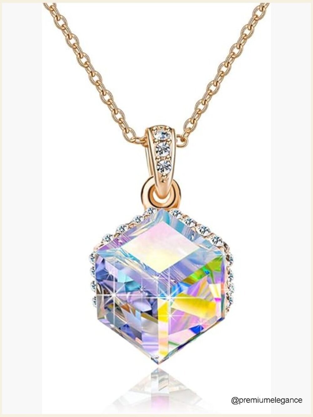 14K Gold Plated Cubic Austrian Crystal Pendant Necklace Hypoallergenic